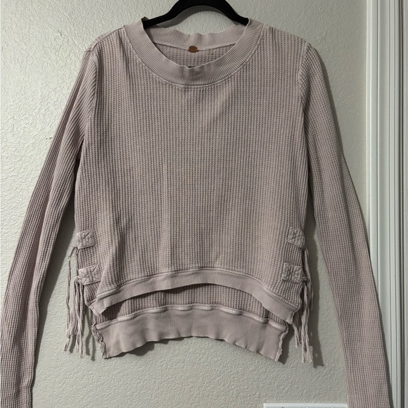 Free People One Interlaken Waffle Knit Thermal, Cropped, Tie Up Sides, Mauve - Picture 2 of 11